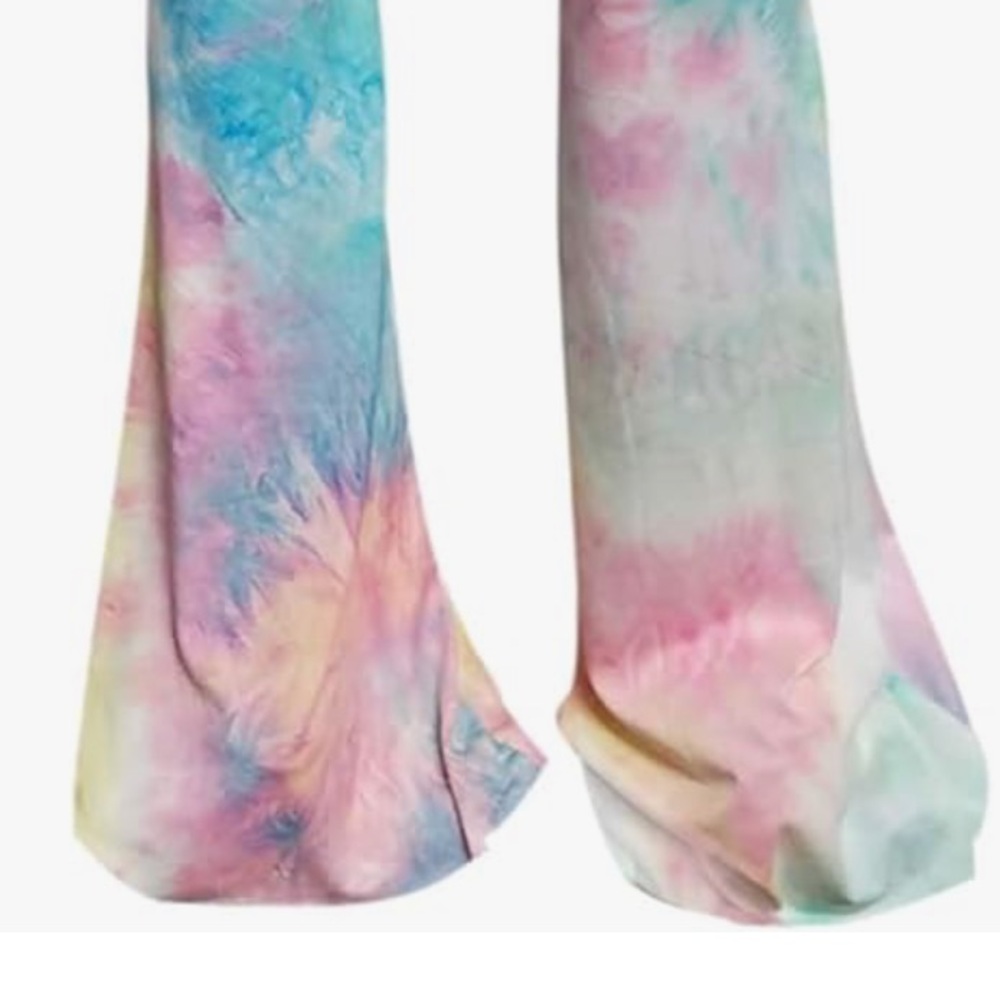 Rainbow tie dye bell bottoms flared candy unicorn pastel yoga leggings pants new